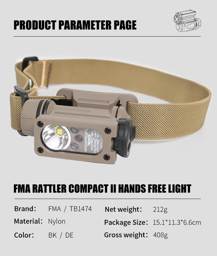 FMA Rattler Compact II Hands Free Light Black : Dark Earth