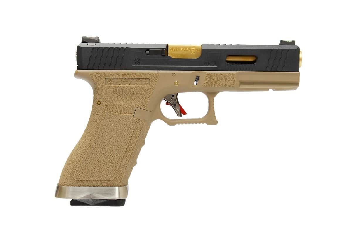 WE Custom G17 GBB pistol with gold barrel (Tan)